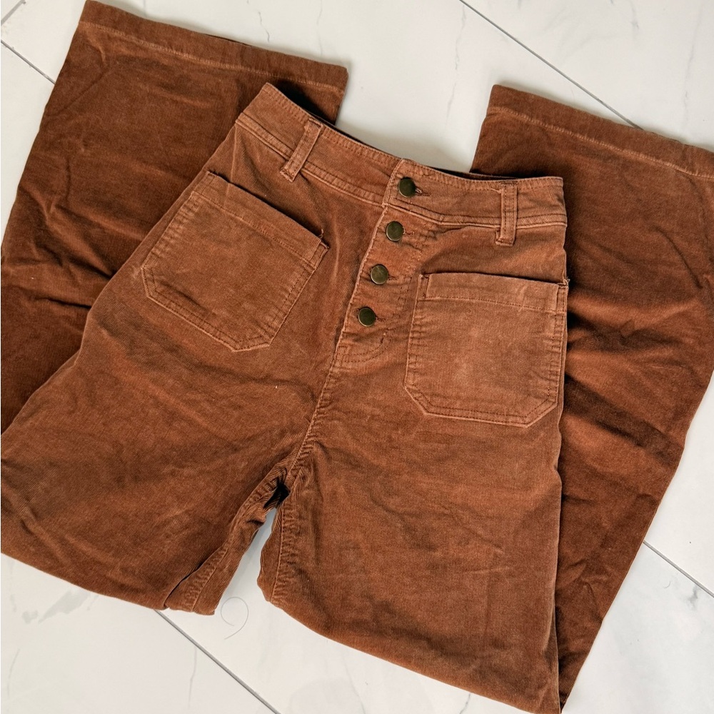 High-Waisted Orange/Brown Corduroy Wide Leg Pants